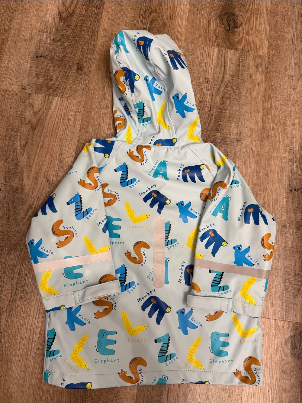 HAS Kids Raincoat in Light Blue with Colorful Alphabet Animal Print - Picture 3 of 3